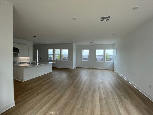 Empty room, Interior, Kitchen, Recessed Lighting, Wood Texture Flooring