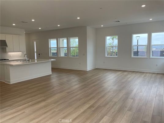 Empty room, Interior, Kitchen, Recessed Lighting, Wood Texture Flooring