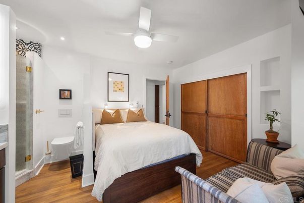 Bedroom, Interior, Recessed Lighting, Wood Texture Flooring