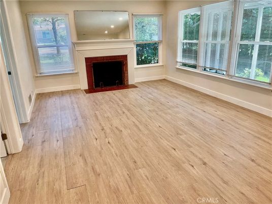 Empty room, Fireplace, Interior, Recessed Lighting, Wood Texture Flooring