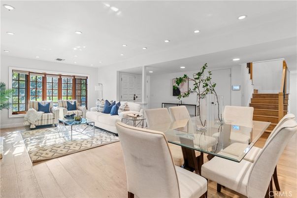 Dining room, Interior, Living room, Recessed Lighting, Wood Texture Flooring
