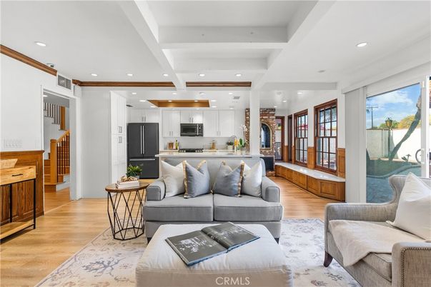 Interior, Kitchen, Living room, Recessed Lighting, Stainless Steel Appliances, Wood Texture Flooring