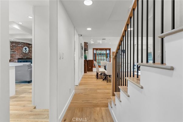 Fireplace, Interior, Recessed Lighting, Stone Walls, Wood Texture Flooring