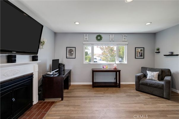 Fireplace, Interior, Recessed Lighting, Wood Texture Flooring