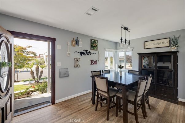 Dining room, Interior, Pendant Lights, Wood Texture Flooring