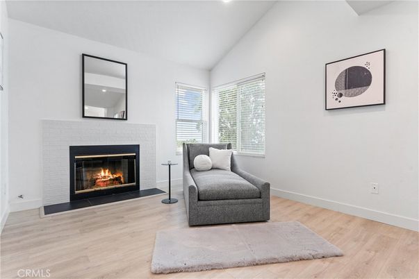 Fireplace, Interior, Recessed Lighting, Wood Texture Flooring