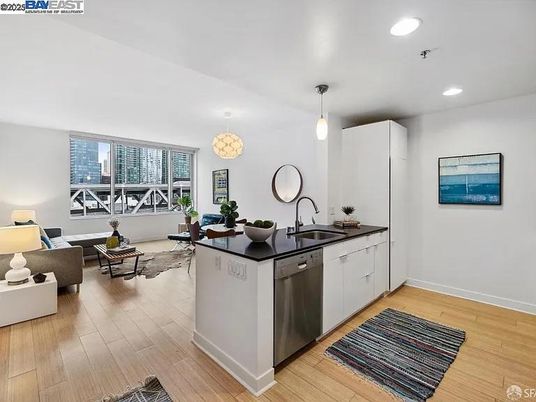 Interior, Kitchen, Living room, Pendant Lights, Recessed Lighting, Wood Texture Flooring