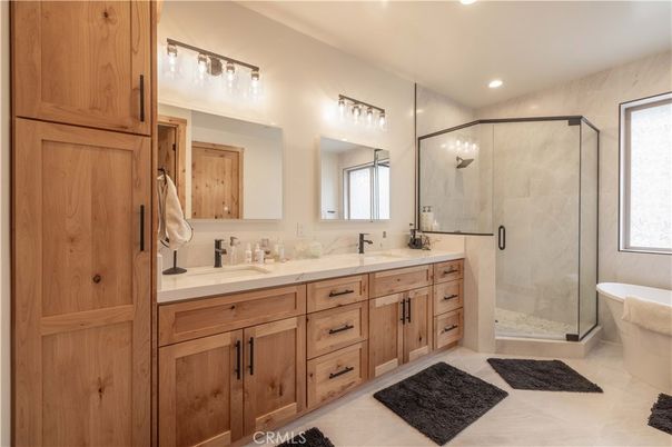 Bathroom, Dual Sink Vanities, Free Standing Baths, Glass Shower, Interior, Recessed Lighting