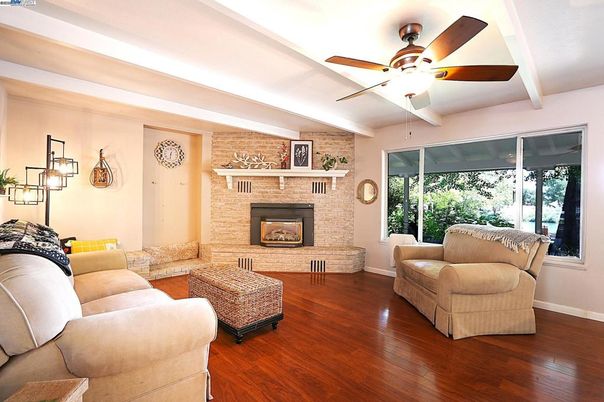 Fireplace, Interior, Living room, Stone Walls, Wood Texture Flooring