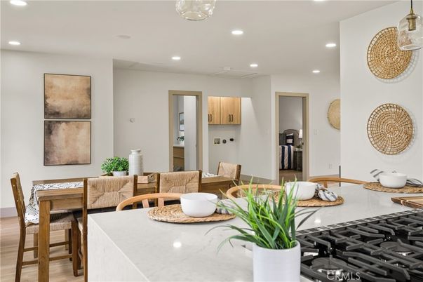 Dining room, Interior, Kitchen, Recessed Lighting, Wood Texture Flooring