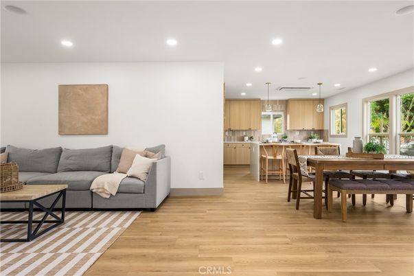Dining room, Interior, Kitchen, Living room, Pendant Lights, Recessed Lighting, Wood Texture Flooring