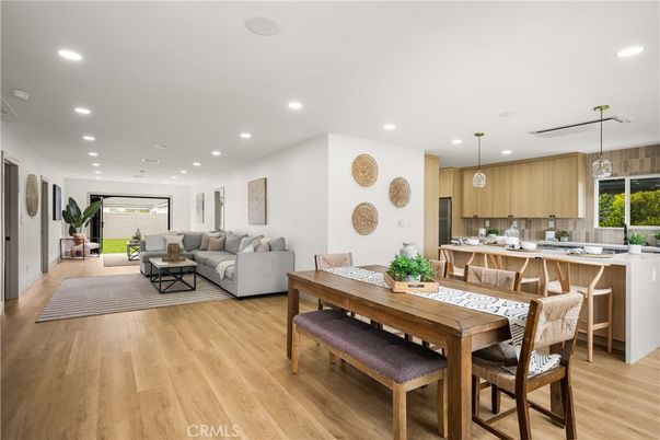 Dining room, Interior, Kitchen, Living room, Pendant Lights, Recessed Lighting, Wood Texture Flooring