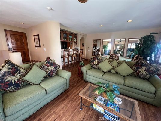 Dining room, Interior, Living room, Recessed Lighting, Wood Texture Flooring