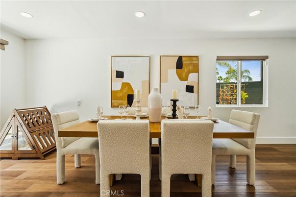 Dining room, Interior, Recessed Lighting, Wood Texture Flooring