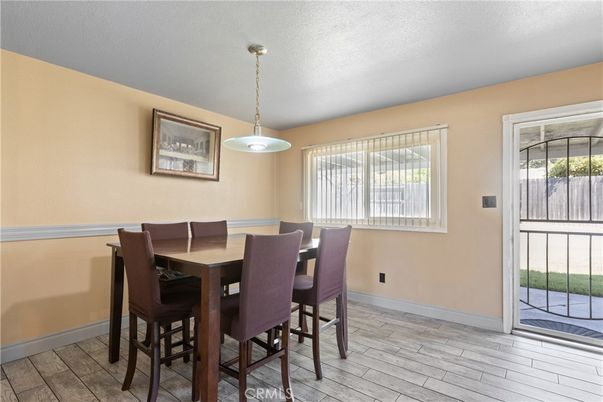 Dining room, Interior, Pendant Lights, Wood Texture Flooring