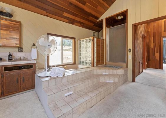 Bathroom, Interior, Tile Countertops, Wooden Beams, Wooden Ceilings