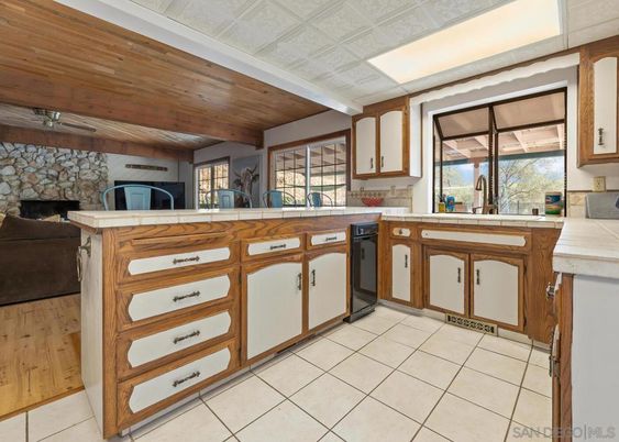 Fireplace, Interior, Kitchen, Stone Walls, Wooden Ceilings, Wood Texture Flooring
