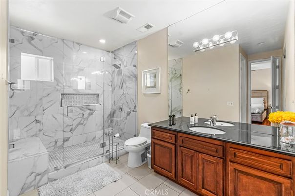 Bathroom, Glass Shower, Interior, Marble Walls, Recessed Lighting