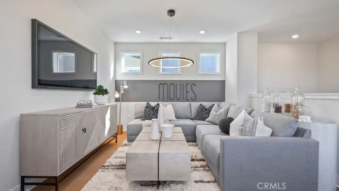 Interior, Living room, Pendant Lights, Recessed Lighting, Wood Texture Flooring