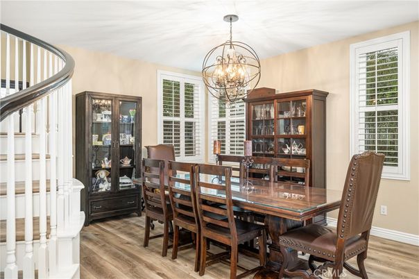 Chandelier, Dining room, Interior, Wood Texture Flooring
