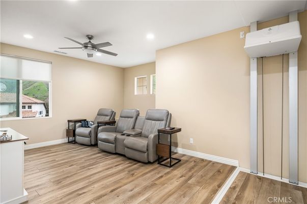 Home Theatre Room, Interior, Recessed Lighting, Wood Texture Flooring