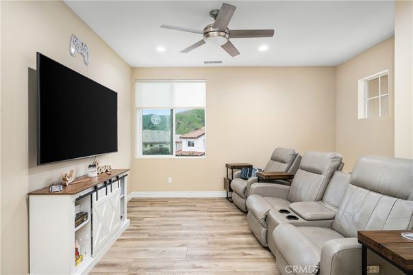 Home Theatre Room, Interior, Recessed Lighting, Wood Texture Flooring