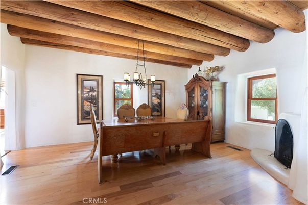 Chandelier, Fireplace, Home Office, Interior, Wooden Beams, Wooden Ceilings, Wood Texture Flooring