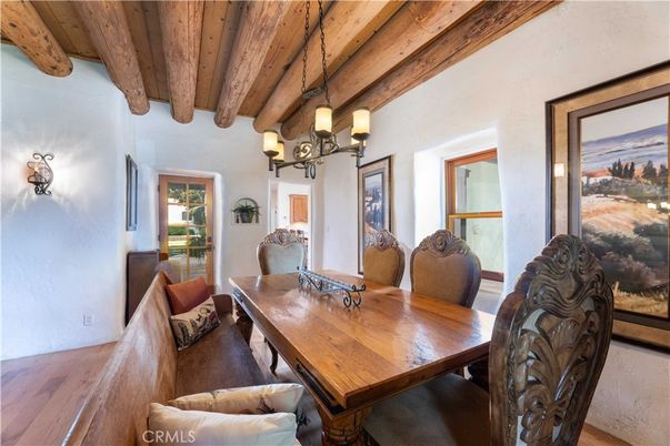 Chandelier, Dining room, Interior, Wooden Beams, Wooden Ceilings, Wood Texture Flooring