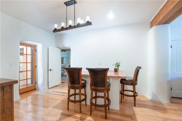 Dining room, Interior, Pendant Lights, Recessed Lighting, Wood Texture Flooring
