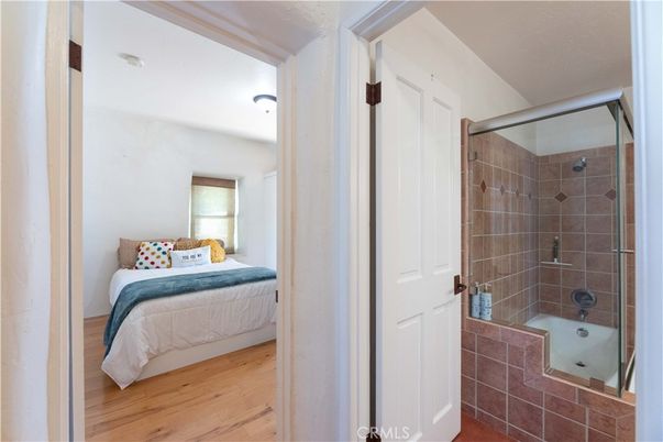 Bathroom, Bedroom, Glass Shower, Interior, Wood Texture Flooring