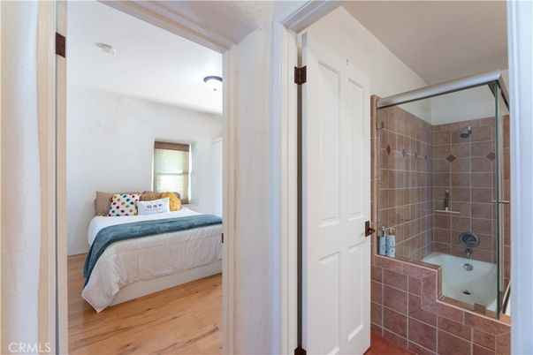 Bathroom, Bedroom, Glass Shower, Interior, Wood Texture Flooring