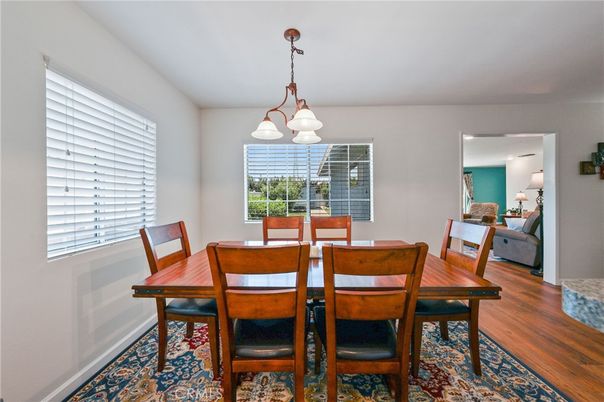 Dining room, Interior, Pendant Lights, Wood Texture Flooring