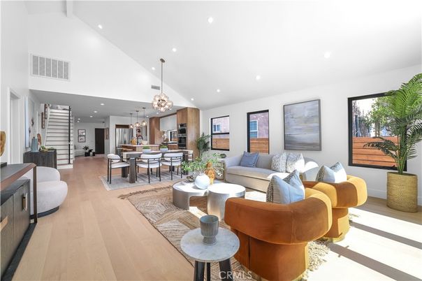 Dining room, Interior, Kitchen, Living room, Pendant Lights, Recessed Lighting, Stainless Steel Appliances, Wood Texture Flooring