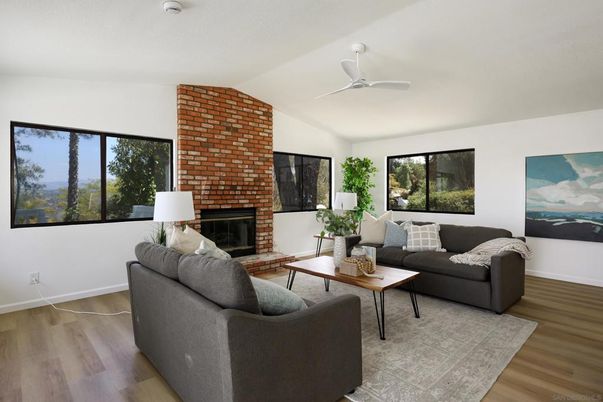 Fireplace, Interior, Living room, Stone Walls, Wood Texture Flooring