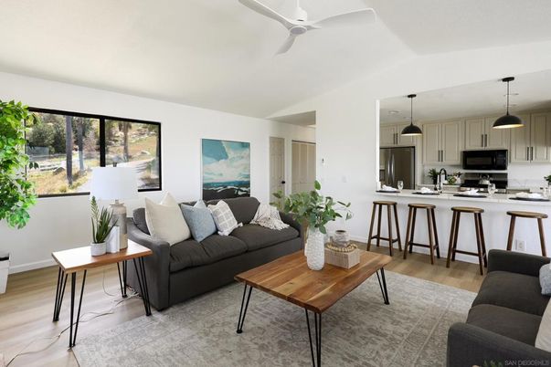 Interior, Kitchen, Living room, Pendant Lights, Stainless Steel Appliances, Wood Texture Flooring