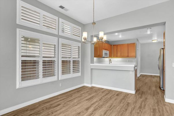 Chandelier, Interior, Kitchen, Pendant Lights, Recessed Lighting, Wood Texture Flooring