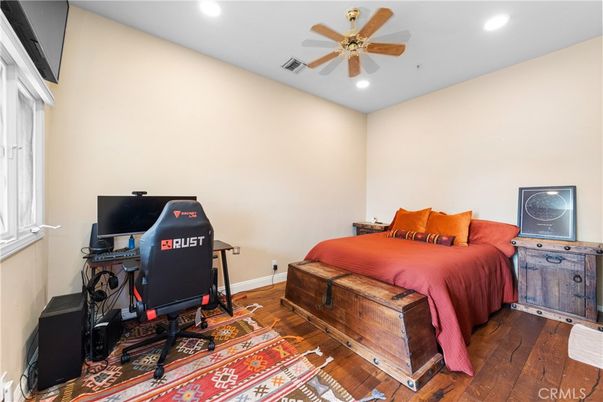 Bedroom, Home Office, Interior, Recessed Lighting, Wood Texture Flooring