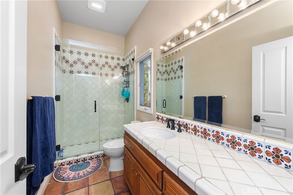 Bathroom, Glass Shower, Interior, Recessed Lighting, Tile Countertops