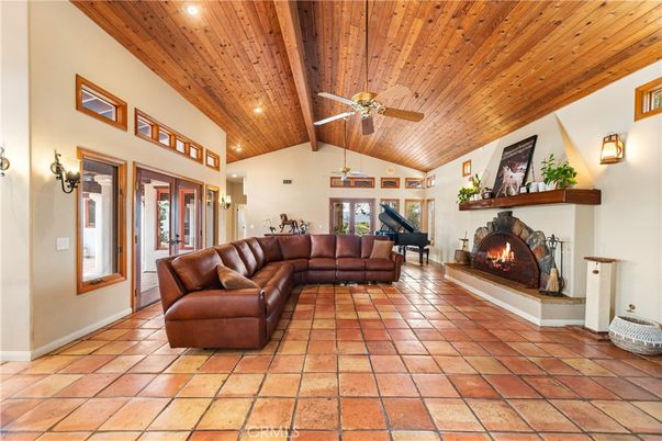 Fireplace, Interior, Living room, Piano, Recessed Lighting, Wooden Beams, Wooden Ceilings