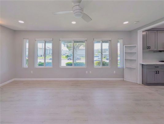 Empty room, Interior, Recessed Lighting, Wood Texture Flooring