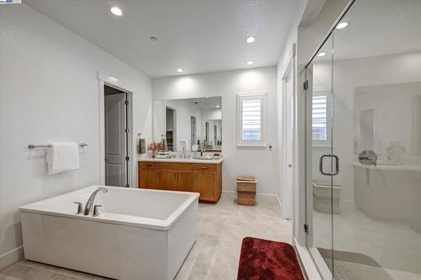 Bathroom, Dual Sink Vanities, Glass Shower, Interior, Recessed Lighting