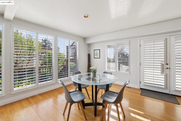 Dining room, Interior, Recessed Lighting, Wood Texture Flooring