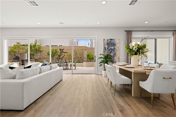 Dining room, Interior, Living room, Recessed Lighting, Wood Texture Flooring
