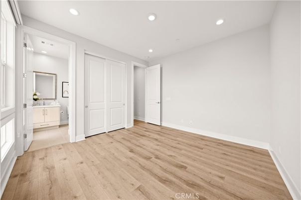 Bathroom, Empty room, Interior, Recessed Lighting, Wood Texture Flooring