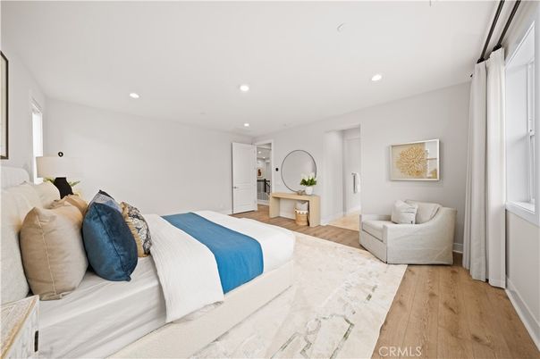 Bedroom, Interior, Recessed Lighting, Wood Texture Flooring