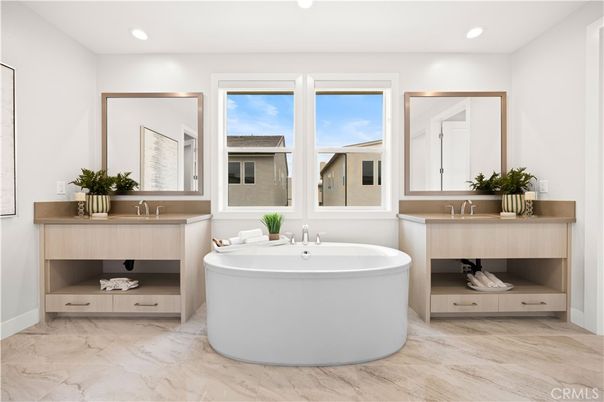 Bathroom, Dual Sink Vanities, Free Standing Baths, Interior, Recessed Lighting