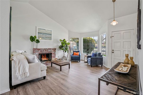 Fireplace, Interior, Living room, Pendant Lights, Wood Texture Flooring