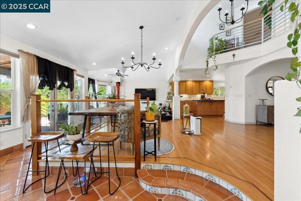 Chandelier, Interior, Kitchen, Pendant Lights, Recessed Lighting, Wood Texture Flooring