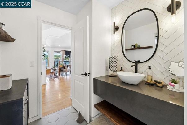Bathroom, Dual Sink Vanities, Interior, Recessed Lighting, Wood Texture Flooring