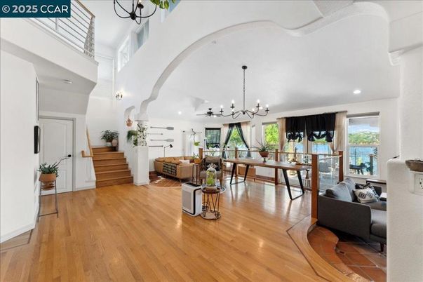 Chandelier, Dining room, Interior, Living room, Pendant Lights, Recessed Lighting, Wood Texture Flooring